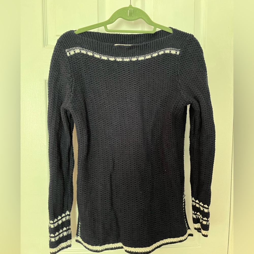 Loft blue and white boat neck sweater